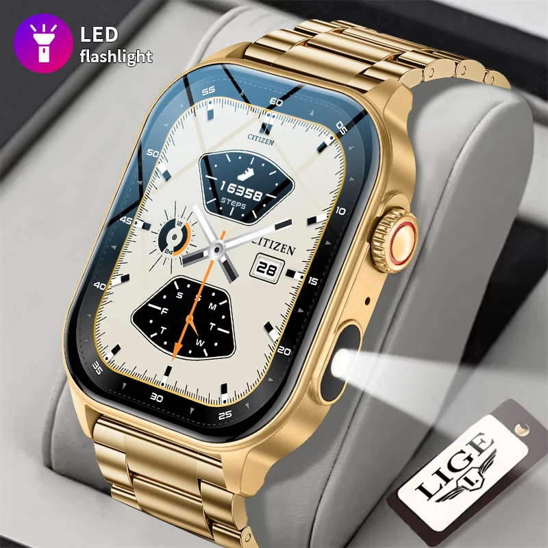 

LIGE Luxury Smart Watch Women Men Bluetooth Call Health Monitor Clock With LED Flashlght Sport Fitness AI Voice Smartwatch 2025