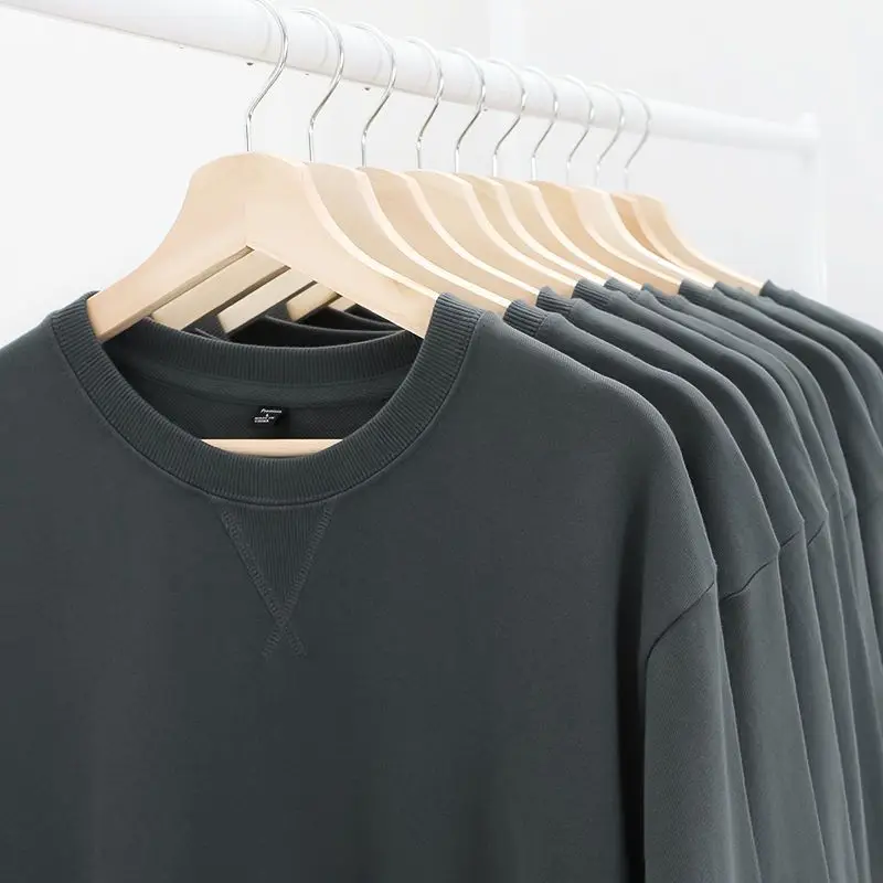 

2023 New Spring and Autumn Casual Korean Hoodies Men Round Neck Solid Color Long-sleeved T-shirt Cotton Men's Clothing