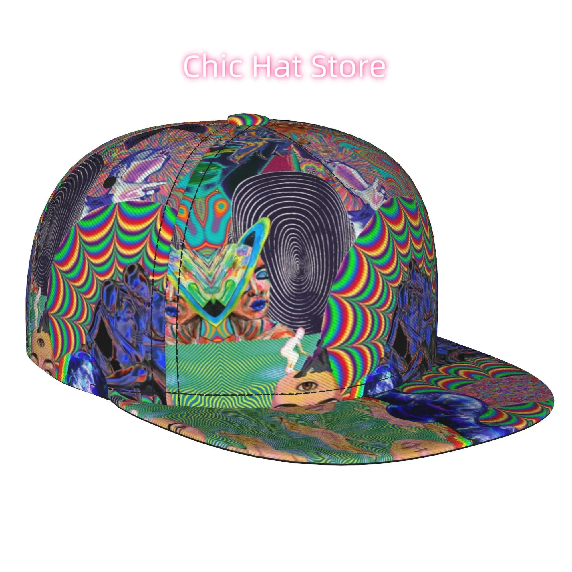 1pc Psychedelic Collage of Figures Fully Printed Hip-Hop Caps, Baseball Caps, Stylish Flat-Brimmed Baseball Caps, Sports Outdoor