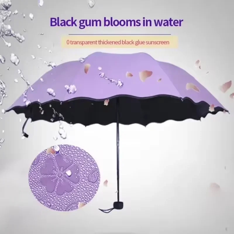 Paraguas de Viaje Plegable de 3 Secciones con Protección UV y Estructura de Parasol, Ideal para Lluvia y Sol