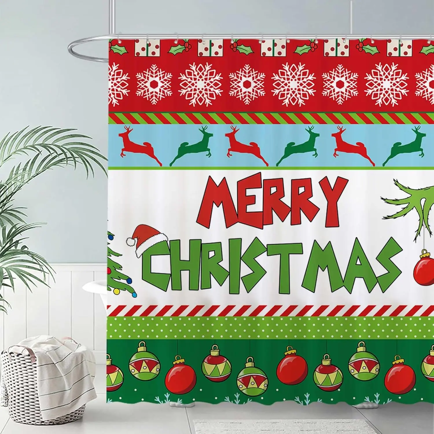 

Рождественский комплект занавесок для душа - праздничный колокольчик/рождественская елка/дизайн снежинки, водонепроницаемая ткань, зимнее украшение для ванной комнаты