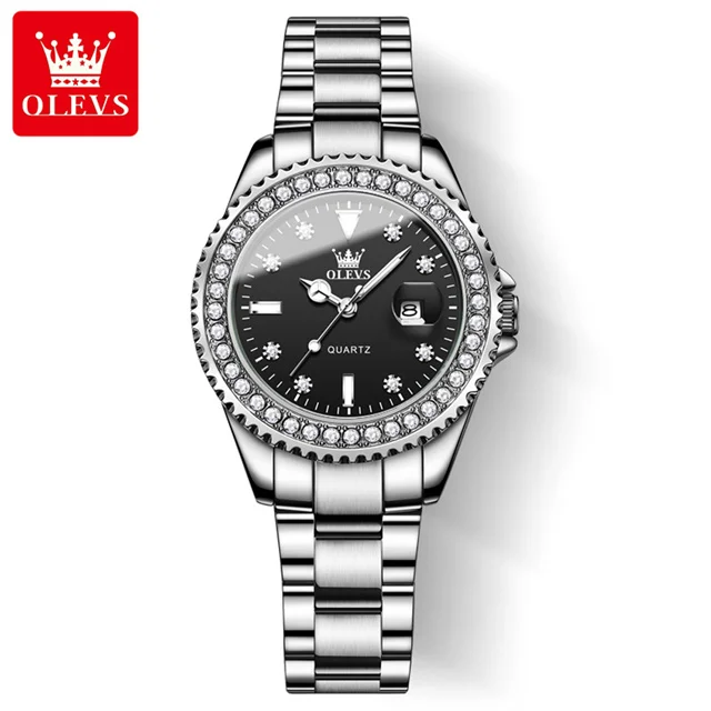 OLEVS Original Diamant Zifferblatt Quarzuhr für Frauen Mode Elegante Damen Uhren Edelstahl Wasserdichte Damen Armbanduhr 5