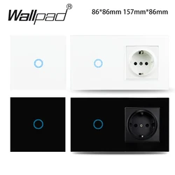 Interruttore della luce tattile con prese a muro di alimentazione UE Bianco Nero 300W Led 1 Gang 1 via Pannello in cristallo Interruttore 157mm * 86mm