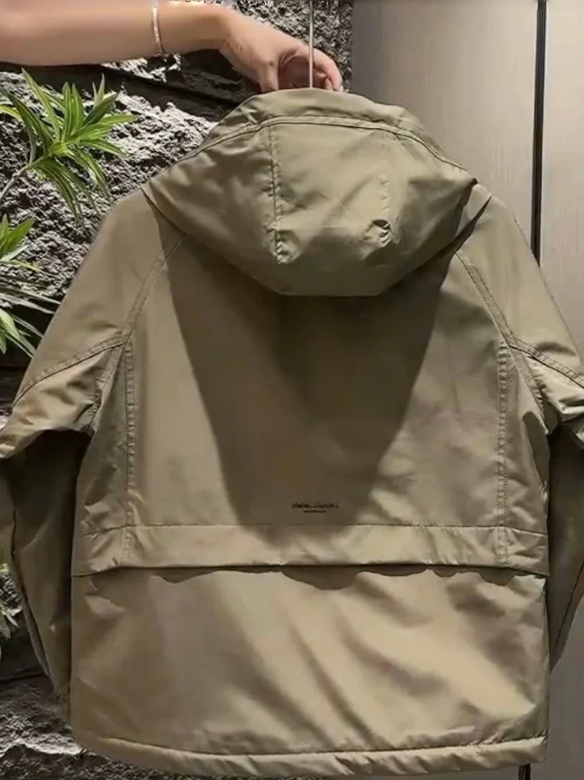 

Spring Autumn Men's Faion Label Hooded Workwear Jaet Casual Outdoor All-Match Polyester Fabric Zipper Decoration Windproof