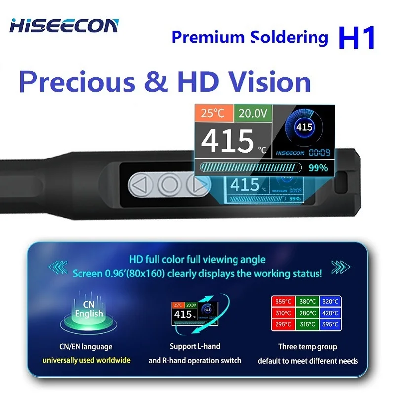 NEW Electric Soldering Iron HISEECON H1 65W DC Power Supply LCD Display 180-500℃ Adjustable  With C210 Tips Set Fast Tin Meltin image 3