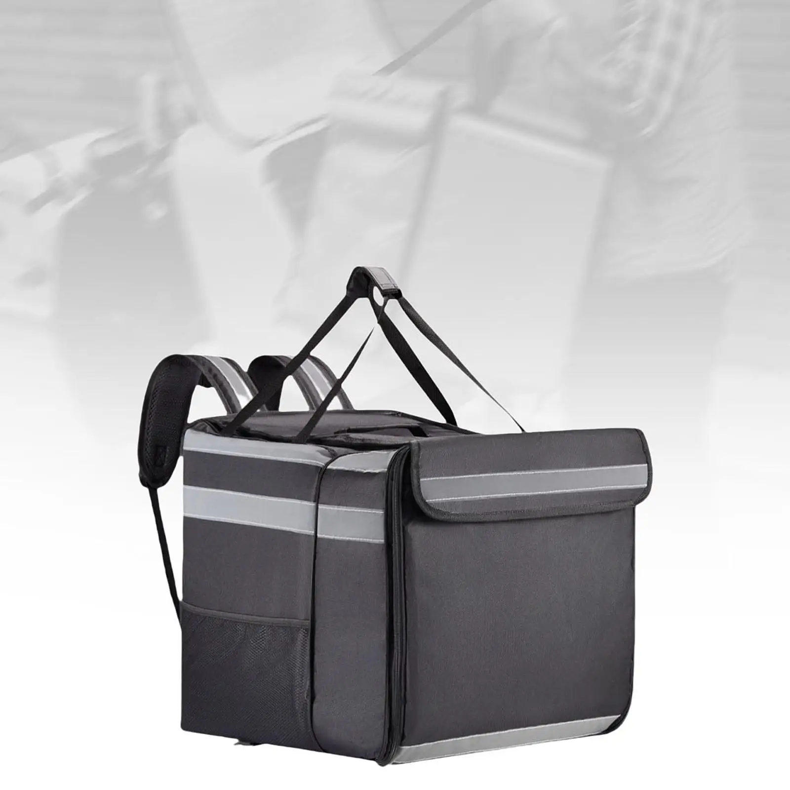 Waterproof Pizza Backpack Insulated Expandable Food Carrier Oxford Cloth Delivery Bag with Reflective Trim for Hot Cold Meals