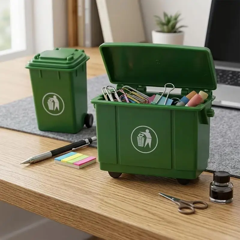 1 Set Mini Desktop Storage Bin Portable Desk Trash Container Multifunctional Organizer Holder For Office Stationery