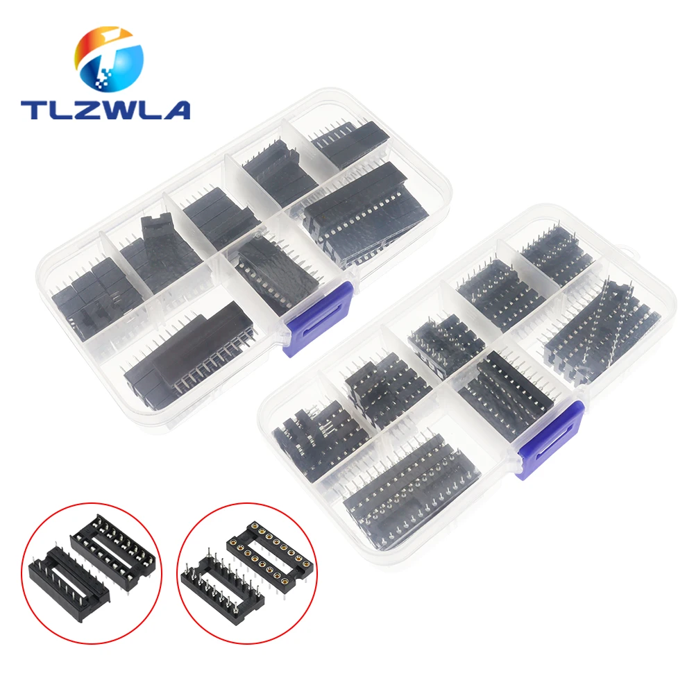 66PCS DIP IC Sockets Adaptor Solder Type Socket Kit 6,8,14,16,18,20,24,28 Pin Suite box