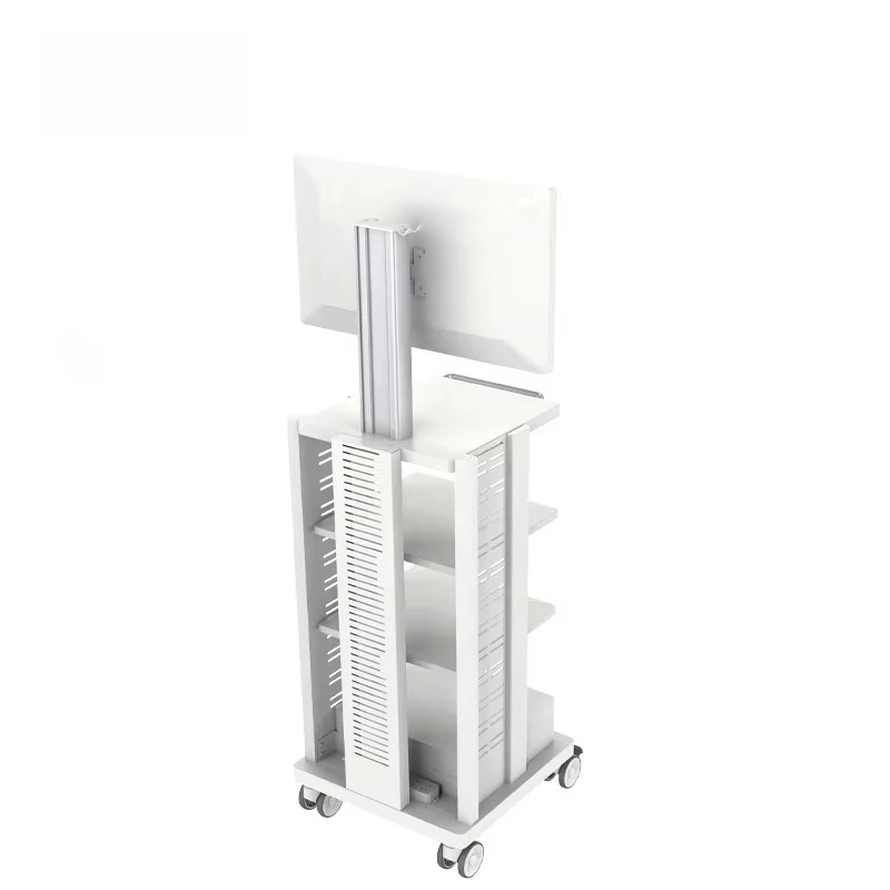 Medical trolley mobile workstation with display stand Hospital 4-layer frame and drawers