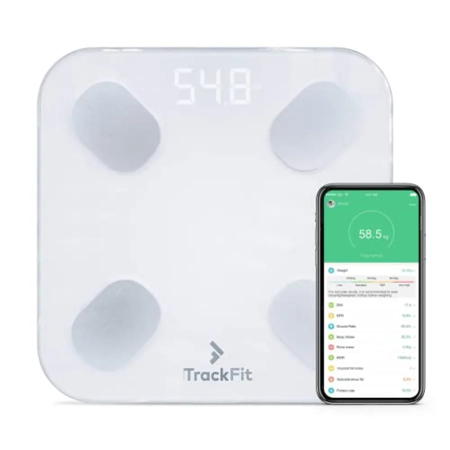 

FitTrack Dara Smart BMI Digital Scale - Measure Weight and Body Fat - Most Accurate Bluetooth Glass Bathroom Scale White