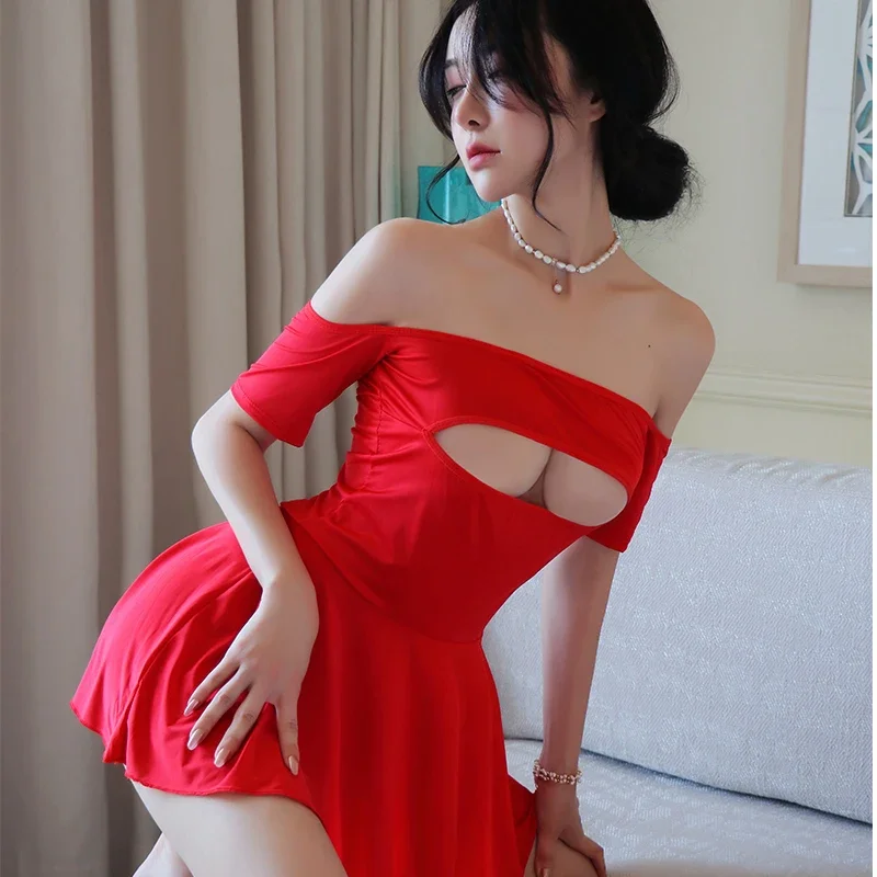 4 Colors Sexy Lingerie Bra Hollow Out Dress Middle Sleeve Exotic Dresses Backless Pajamas Nightdress Night Club Wear Women Girls