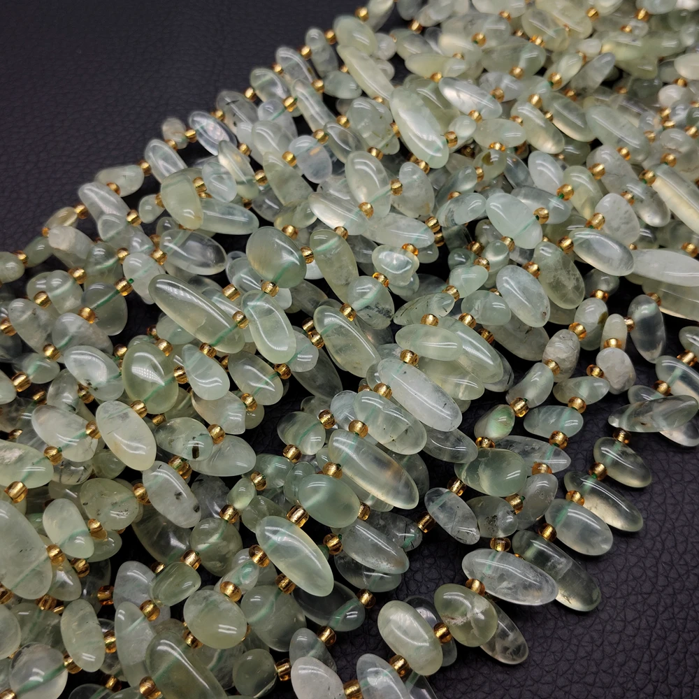 5 Strands 7x16mm Natural Green Prehnite Smooth Top Drilled Loose Beads 15.5