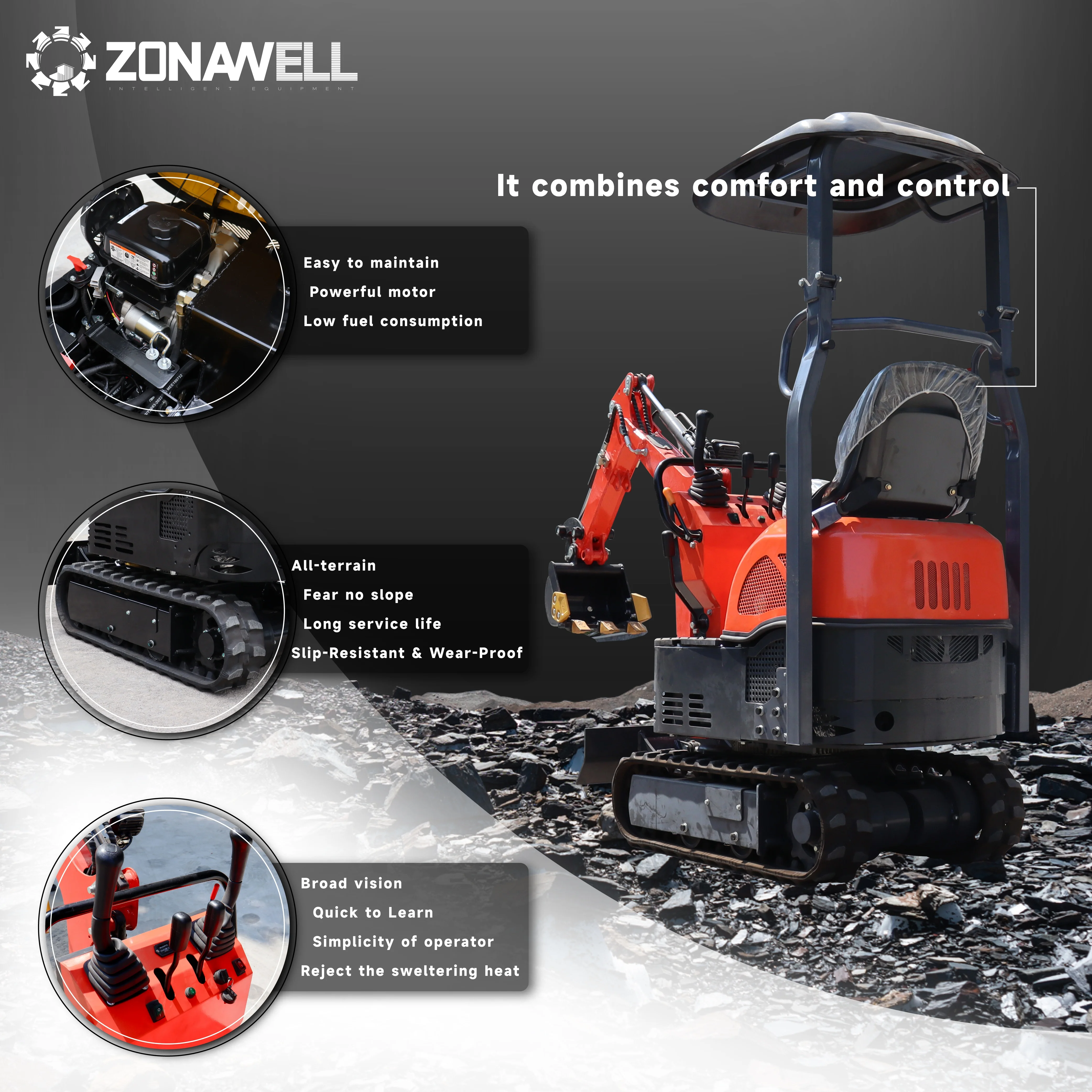 รถขุดขนาดเล็กไร้ท้ายใหม่ 0.8 ตันเครื่องยนต์ EPA รถขุดขนาดเล็กเหมาะสําหรับการก่อสร้างในเมืองและการปรับแต่งภูมิทัศน์