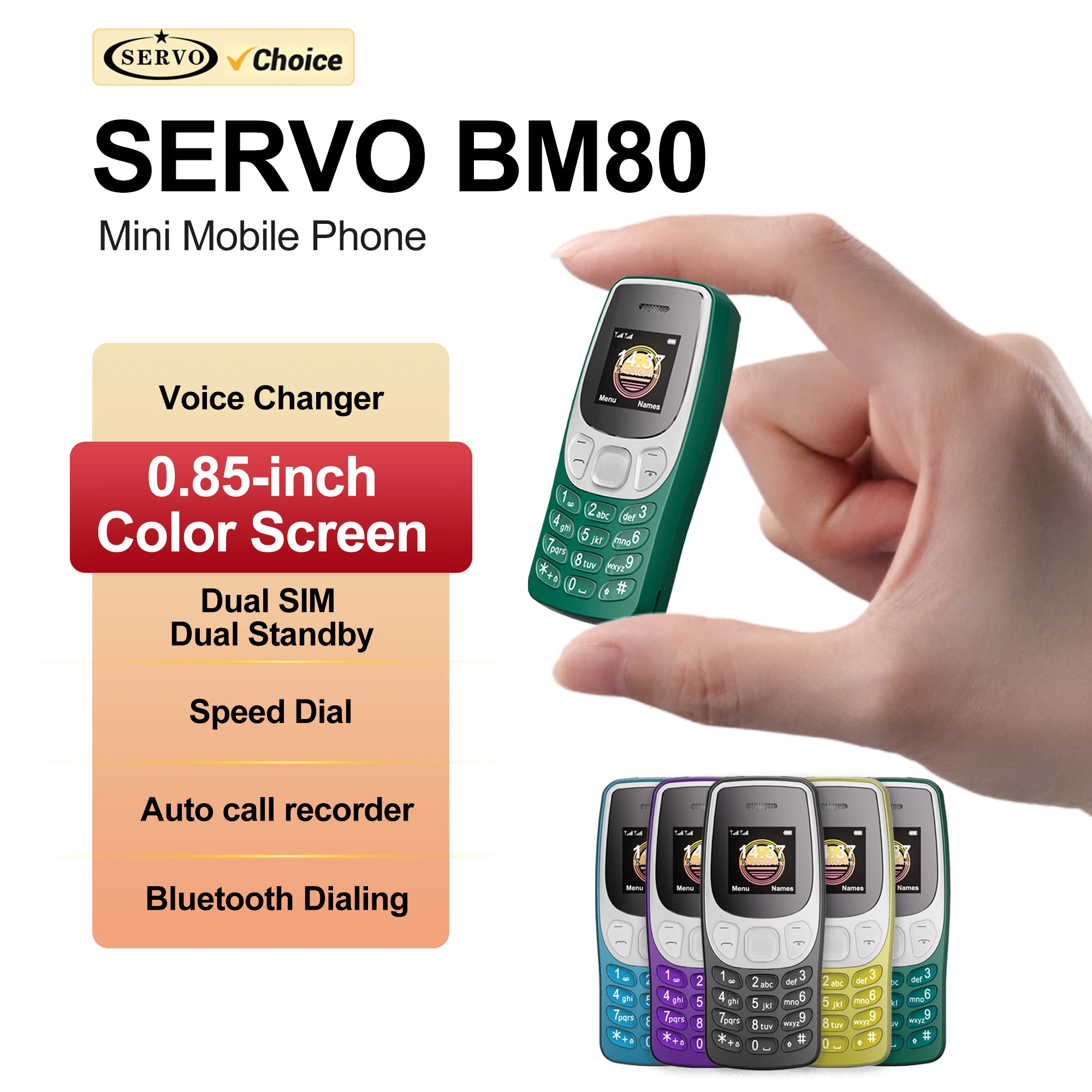 SERVO BM80 Mini Mobile Phone 2 SIM Cards Call Recording Bluetooth Dial-Up Blacklist Magic Voice 2G GSM Cute Tiny Cellular Phones