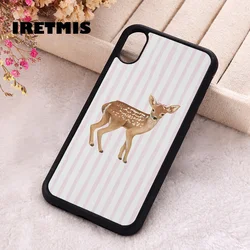 Iretmis Phone Cover Case For iPhone X XS Max XR 11 12 13 PRO MINI 14 15 16 Plus Silicone Rubber Cute Deer Pink & White Stripes