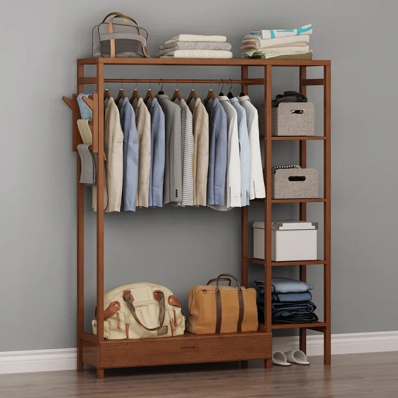 Eco-Friendly Bamboo Wardrobe - Compact Storage with Double and Single Hanging Sections, Assembled Efficient Organization