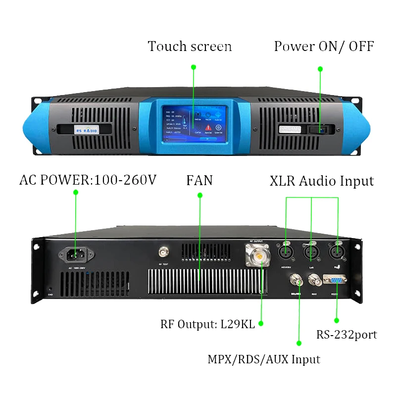 Touchscreen 2500 W FM-Transmitter 2,5 kW Radiosender 2500 Watt FM-Radiosender