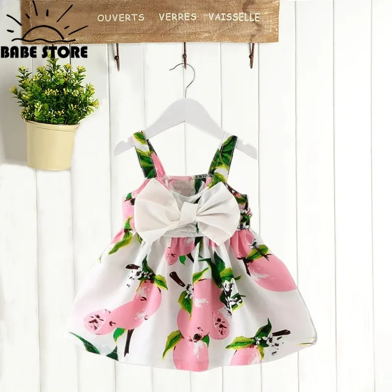 New Cute Printed Sleeveless Newborn Princess Dress Summer Baby Girl Dress Big Bow Baby Girl Dress baby girl clothes