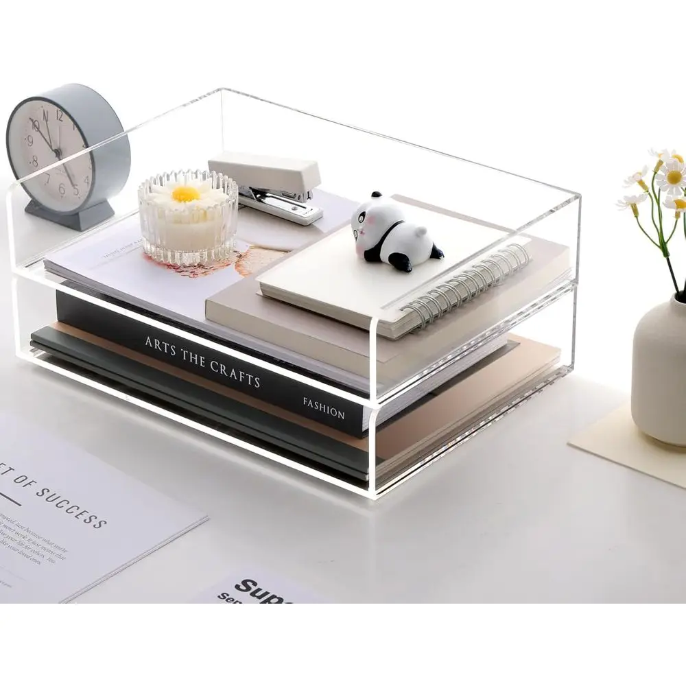 منظم صينية الورق الأكريليك للمكتب، منظمات المكتب والملحقات، عبوتان من منظم الورق القابل للتكديس للرسائل والوثائق والكتاب