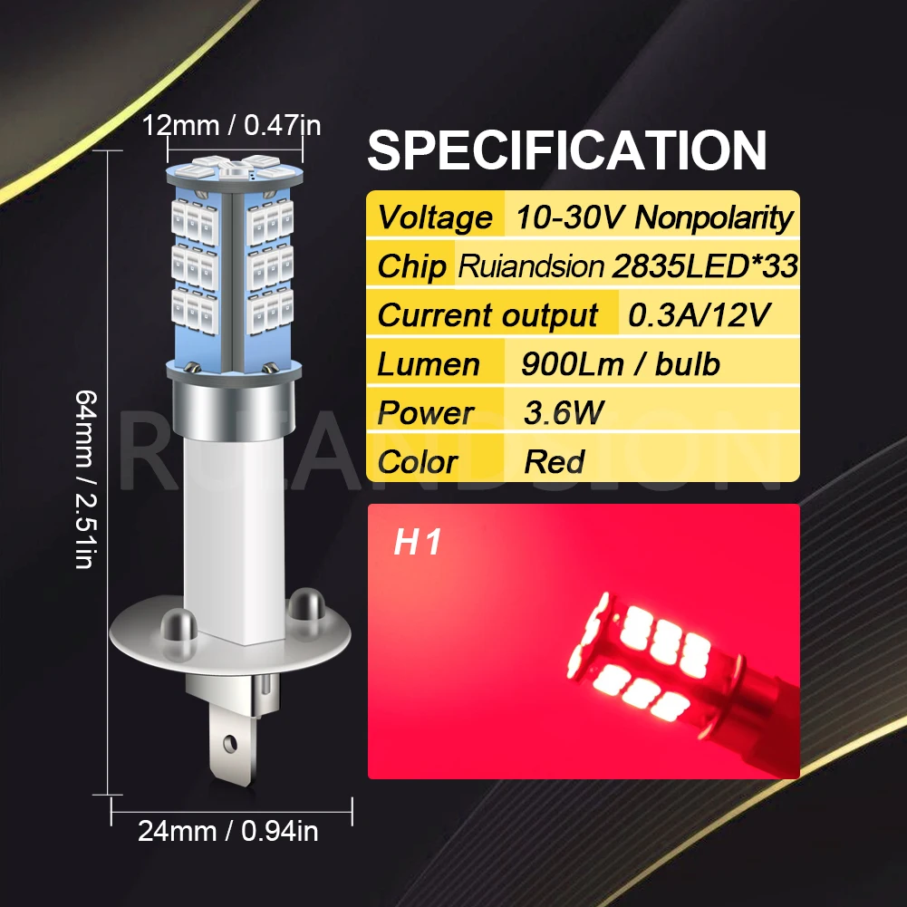 2 pz H1 H3 nebbia auto LED lampadine Day Running Light Driving lampadina AC 12V 24V 2835 33 SMD 660LM bianco verde blu ambra giallo rosso