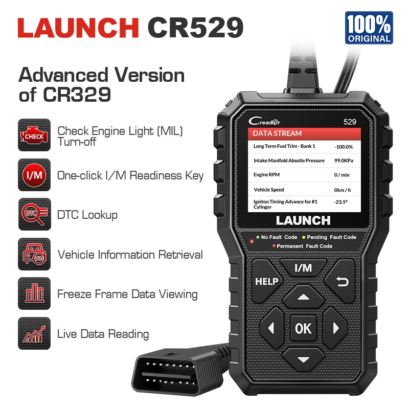 LAUNCH Creader 529 CR529 Automotive OBDII Scanner Car Diagnostic Tools Engine Check OBDII Scan Tools Launch Obd2 Scanner X431