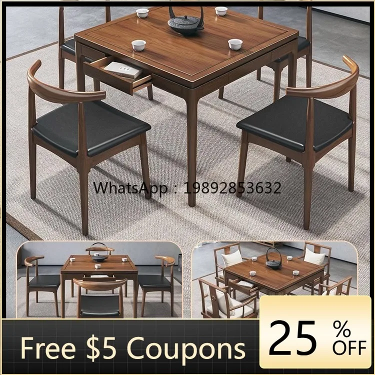 LYY Solid Wood Square Table Set New Chinese Zen Style Home Dining Table Small Apartment Natural Wood