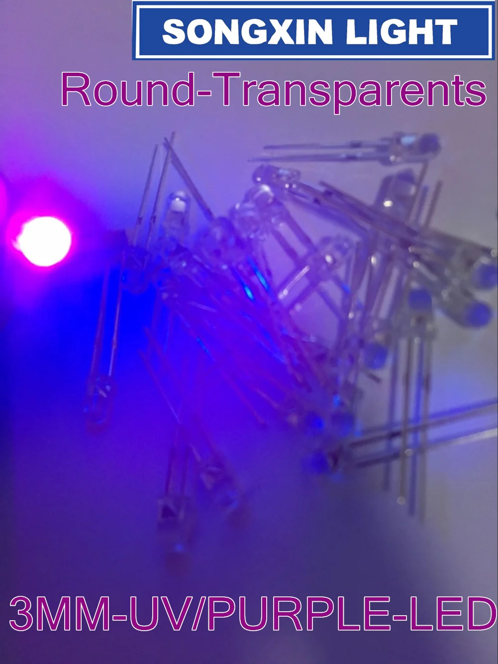 XIASONGXIN LIGHT 50PCS 3MM Purple / UV LED super bright F3 LED Diodes 390-410NM F3MM Diodes 3mm led 3mm uv /fioletowy