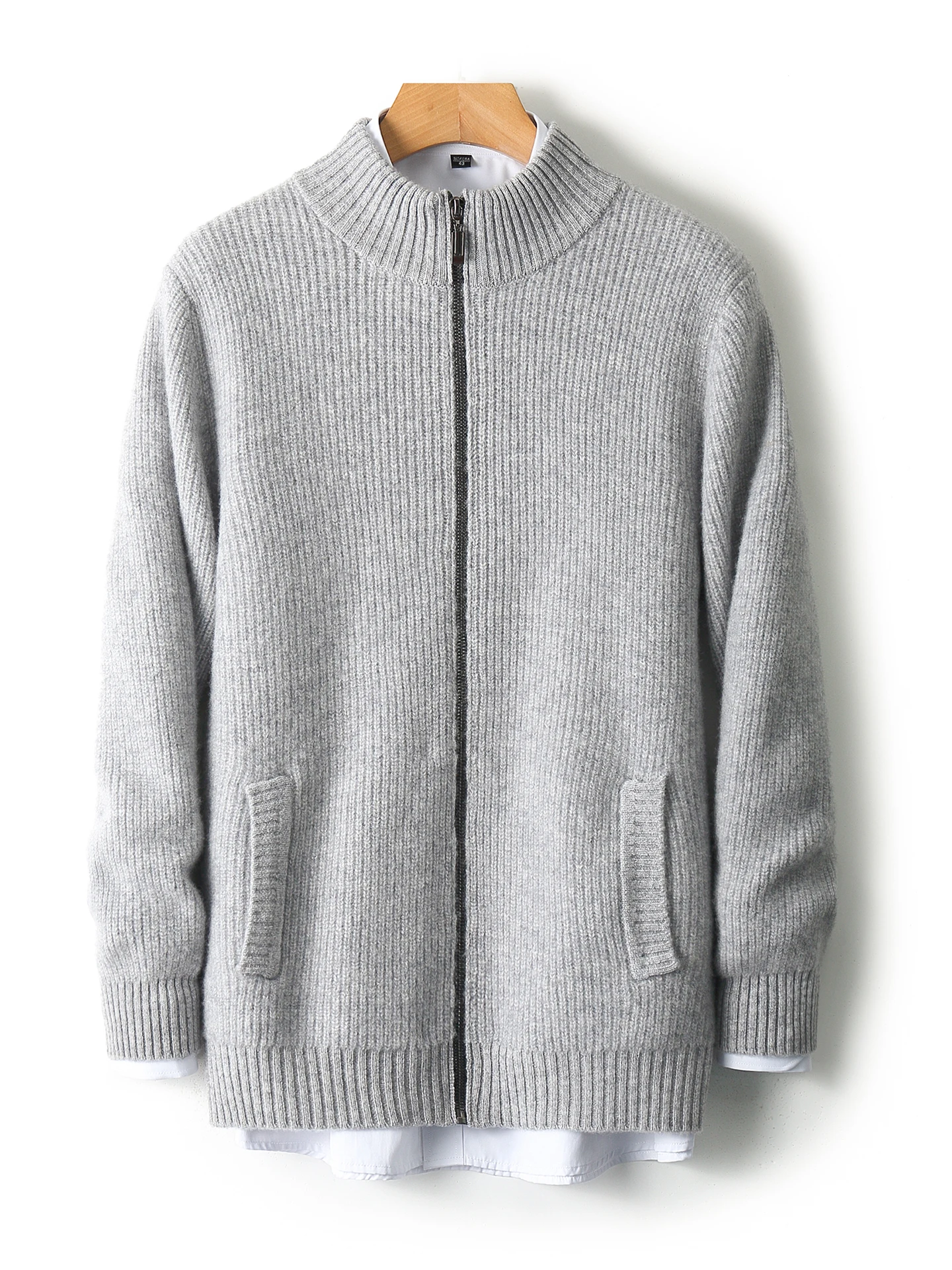 Smart Casual Autumn Winter Man Sweater Classic 100% Merino Wool Thick Knitted Cardigan Men Long Sleeve Clothing Tops Outerwear