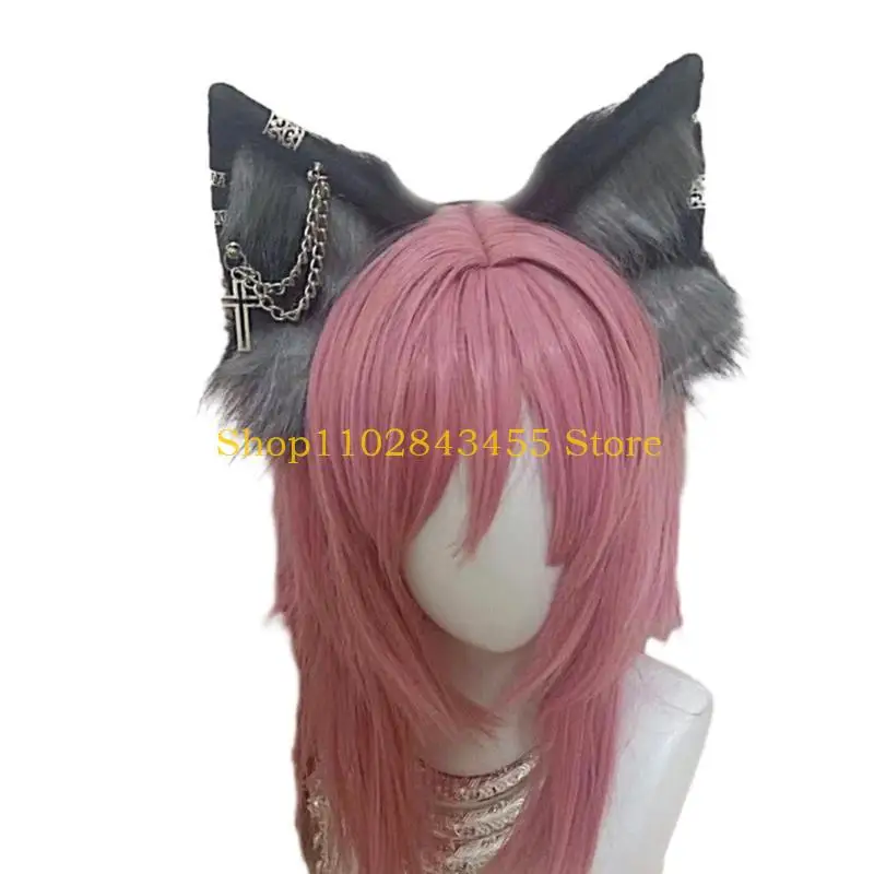 

49MC Adult Teens Cosplay Wolf Ear Headband Plush Hair Hoop Makeup Live Broadcast Music Festivals Party Headpieces