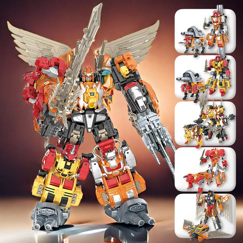 Transforming Toys 6-in-1 Predaking Raptor Beast 5-in-1 Transformation Mecha Toy Model Gifts Action Figures Anime Boy Collect