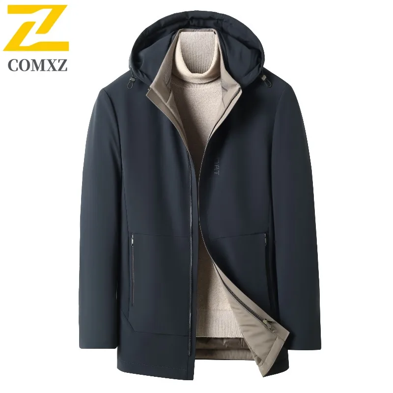 COMXZ الشتاء الرجال أسفل سترة التلبيب سميكة الحرارية مقاوم للماء والرياح الرياضة في الهواء الطلق الاتجاه الأبيض بطة أسفل معطف 2025