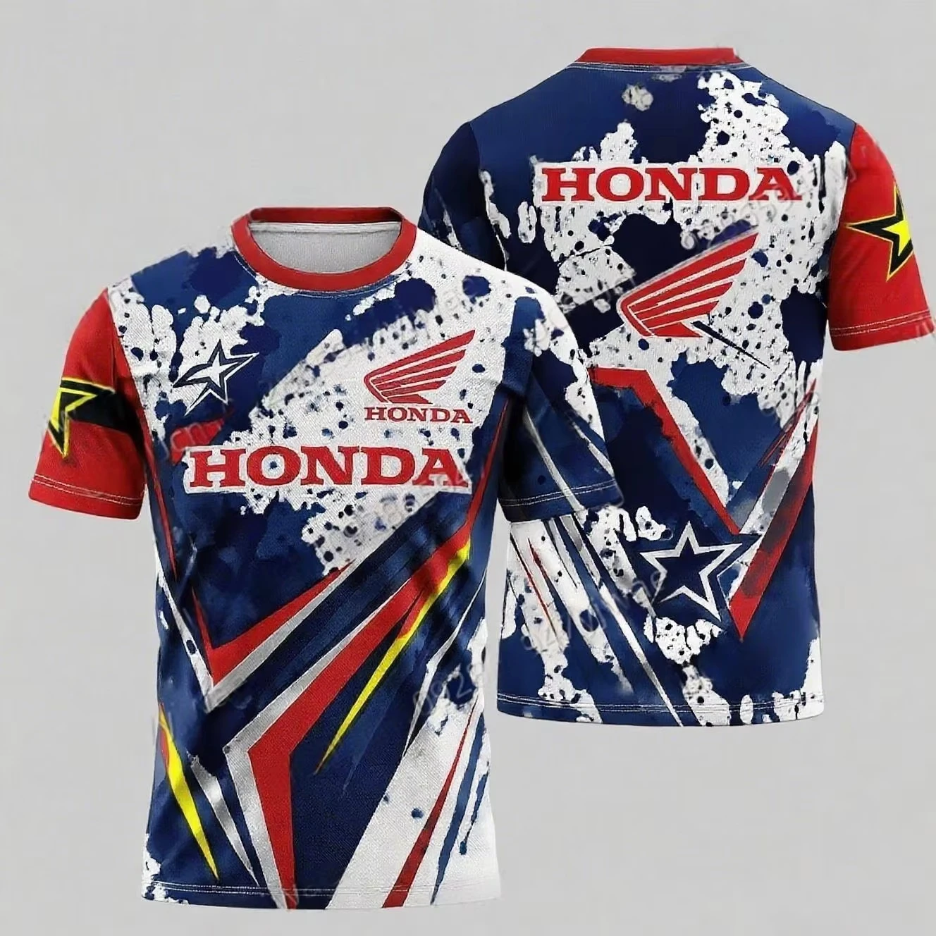 オートバイ乗馬スプラッシュインク印刷速乾性通気性半袖男性と女性ホンダ乗馬カジュアル Tシャツトップス