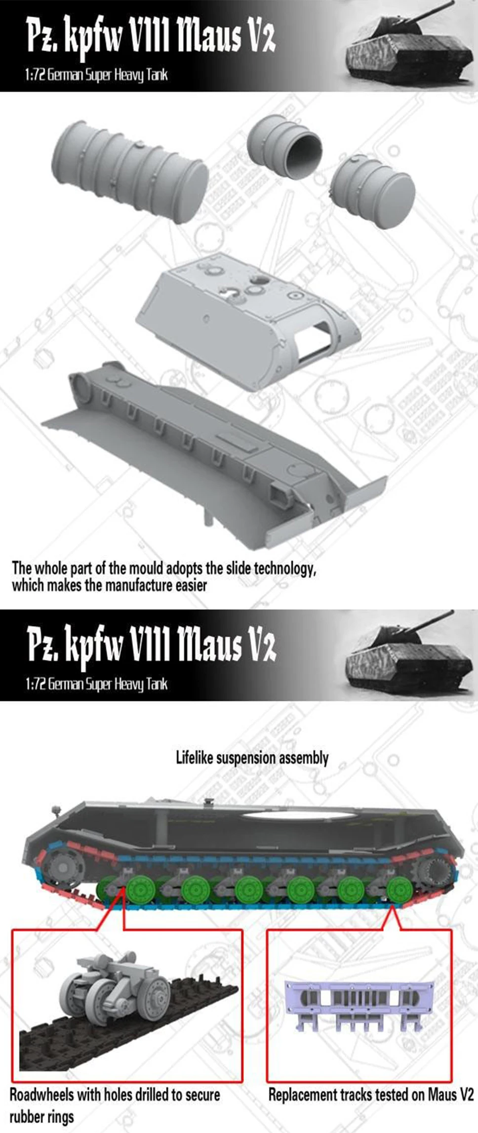 Tanque de montaje de modelo VESPID, Kit de modelo VS720001 maus alemán, tanque súper pesado 1/72