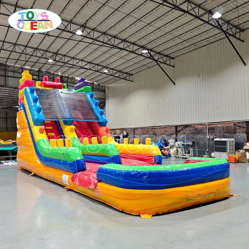 Colorful Inflatable Double Lane Portable Inflatable Water Slide with Pool, Large Inflatable Slide for Kids Summer Party