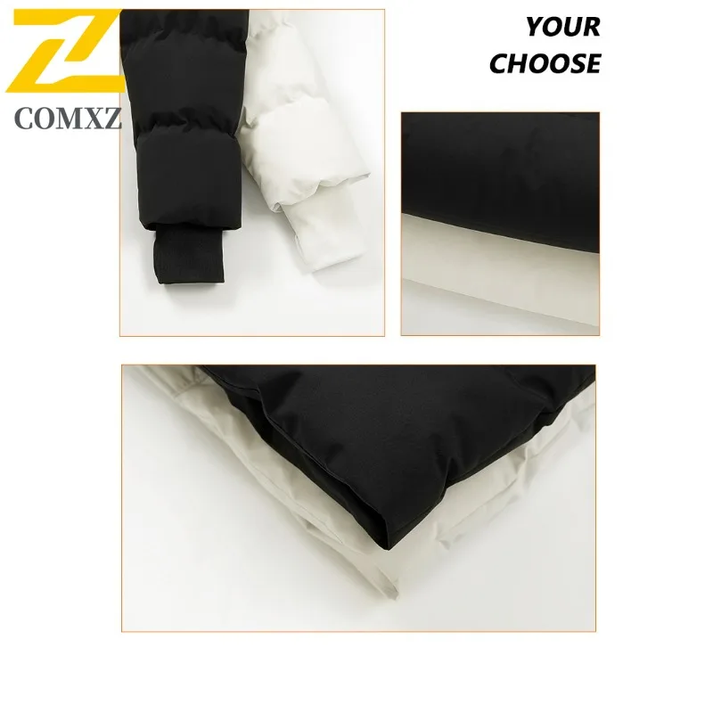 ​Men Down Cotton Jacket Winter American Style Warm Puffer Coat Thickened Fleece Lined Hooded Outerwear Cold Weather​ Windbreaker