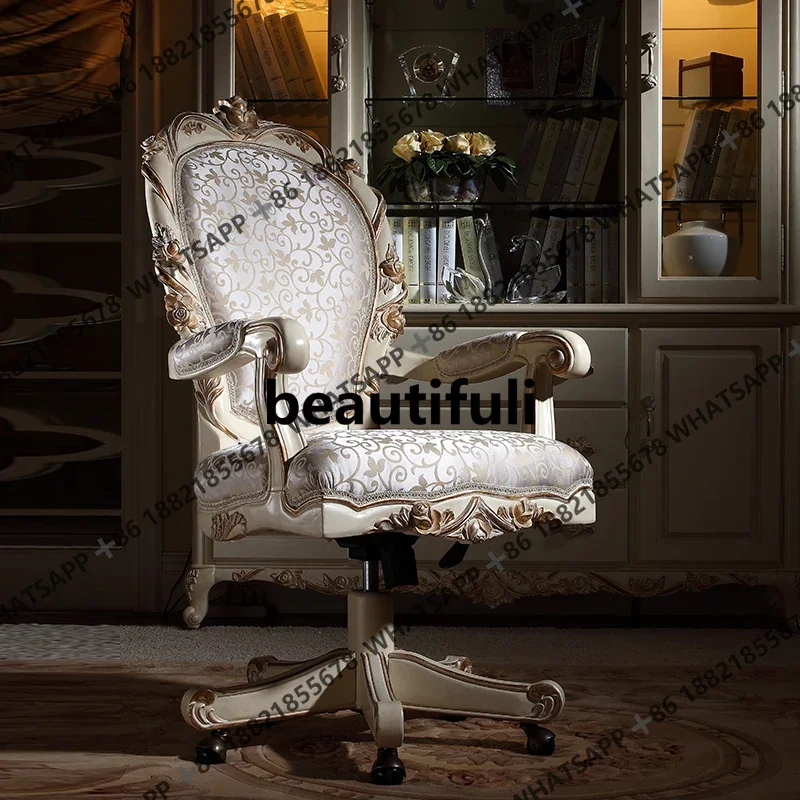 

Great discountsEuropean solid wood boss swivel chair household fabric leisure office chair large class chair villa furniture