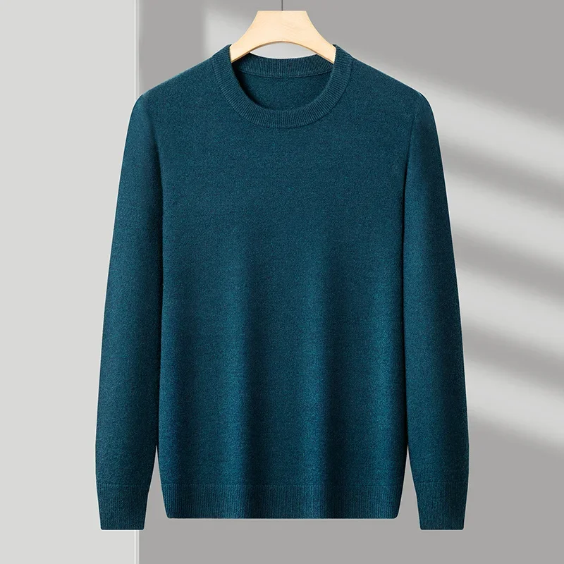 2025 New Men's Casual Sweater Round Neck Long Sleeve Knitted Sweater Diamond Pattern Fashion Versatile Top
