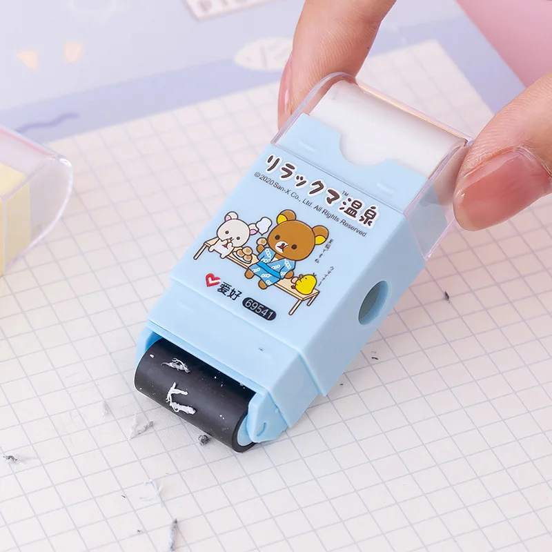 Cartoon Cute Bear 3 in 1 Pencil Sharpener Eraser Roller Built-in Cleaning Roller Sharpener Kids School Office Correction Eraser