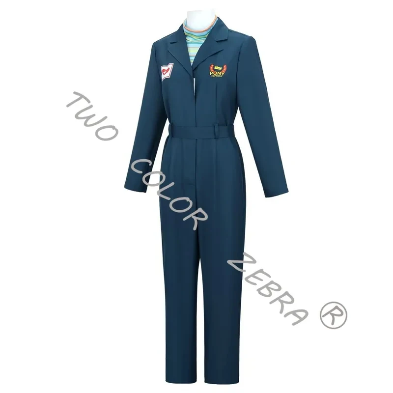 

A;3\v,7'd/Anime Game Mummy Captain Nurse Anya Cosplay Costume Navy Blue Belted Jumpsuit Striped Traffic Cone Hat 4pcs w.3;v'6\b/