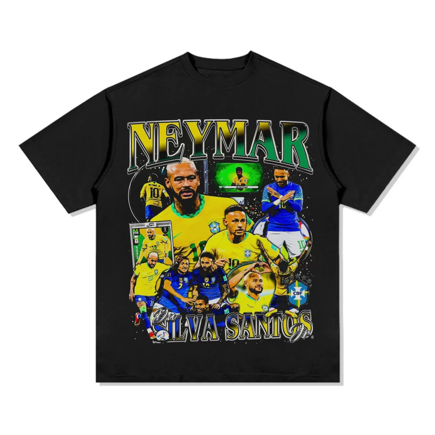 Camiseta Gráfica Vintage Neymar Jr Seleção Brasileira Masculina Estampa Retrô de Futebol Oversized Streetwear