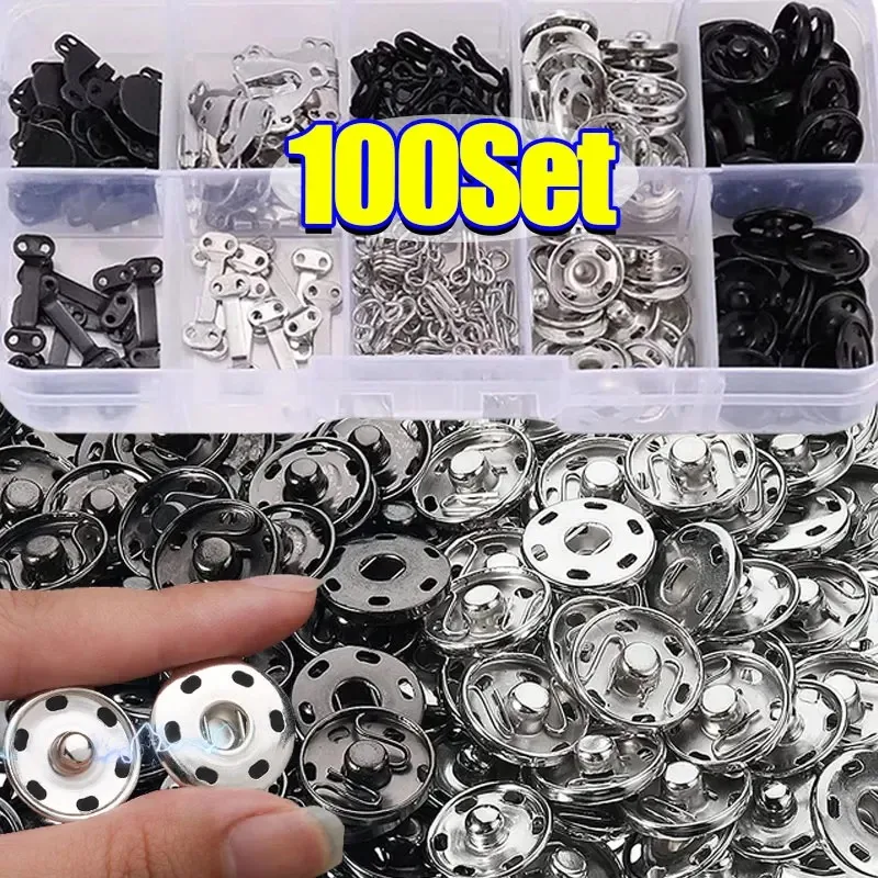 

50/100Set Metal Snaps Button Fastener Button No Sewing Snap Press Studs With Install Tools For Clothes Bags Shoes Leathercraft