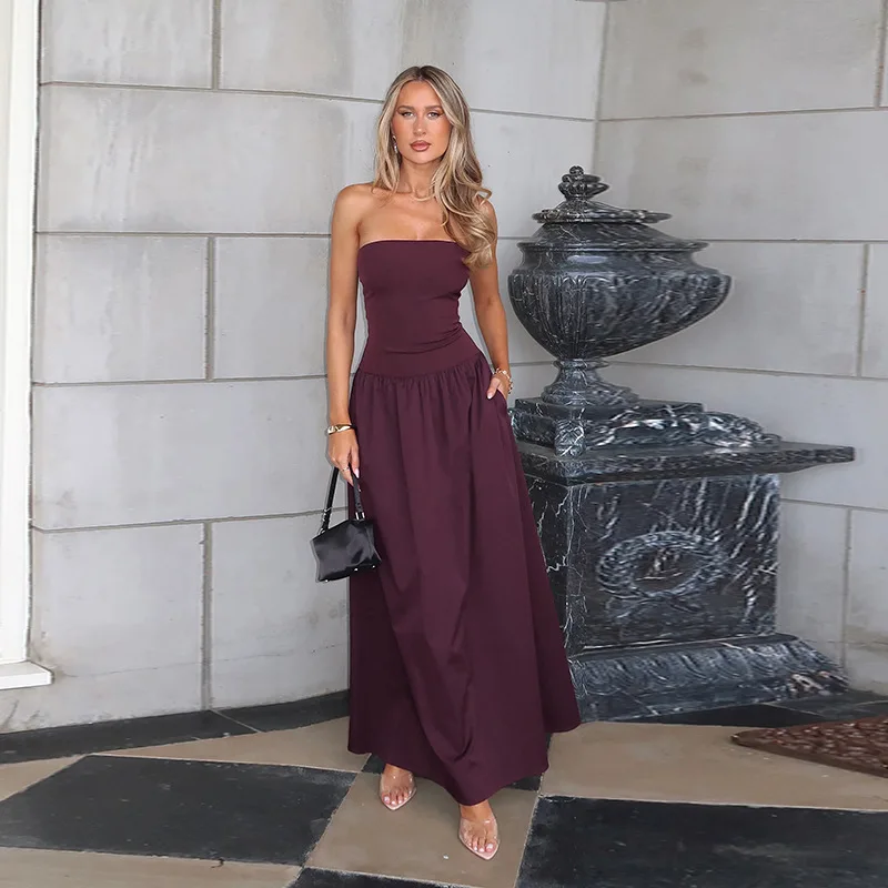 

Strapless And Waist Cinching A-Line Sexy Backless Dress, New Spicy Style Long Skirt With Temperament