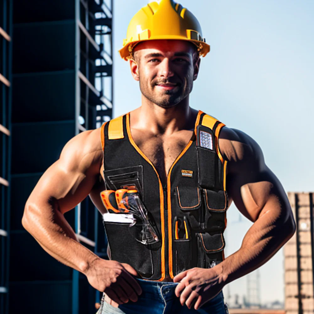 2023 High Quality Oxford Cloth Tool Vest with Adjustable Straps Waist Bag Tool Vest Work Vest for Carpenters Electricians Men