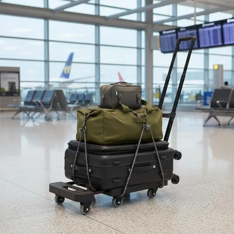 

Collapsible Platform Dolly 18.5x12x3.6 Inches For Airport Travel Moving Luggage Office 500 lbs Capacity 6 Wheels Expandable Base 2 Elastic Ropes Black