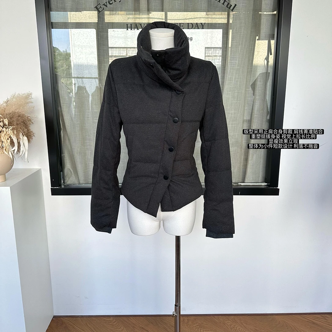 女性の秋冬シックなシングルブレスト長袖スリムホワイトダックダウンジャケットレディースストリートウェアソリッドカラー暖かいダウンアウター