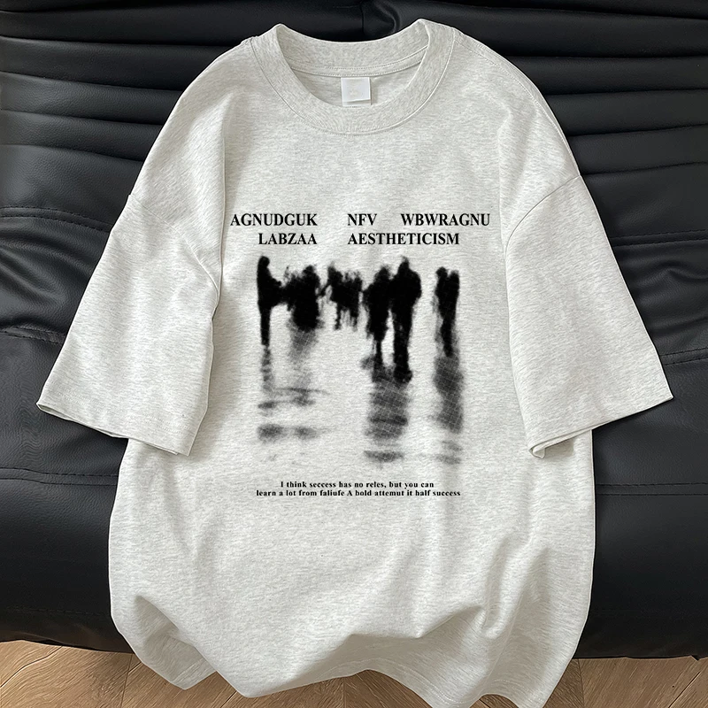 

Retro American Streetwear Loose Fit Cotton ort Sve T-irt Couple's Casual Top Youth Faion round Ne Print Tee