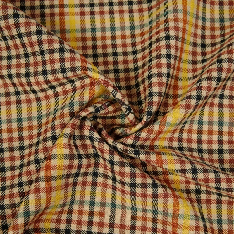 2 Yards Fine Worsted Wool Blend Yellow-Red Checkered Fabric for Making Clothes, Skirts, and Jackets, Designer MaterialA