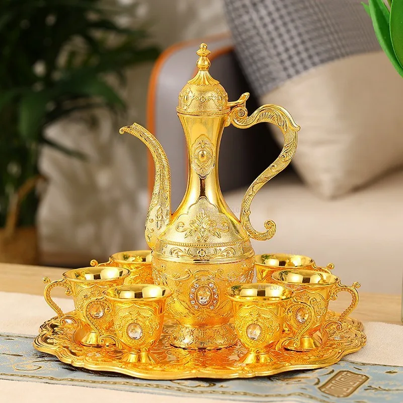 Metal European Wine Set Home Anti Break Liquor Glass Creative Wedding Prop High End Retro Small Cup