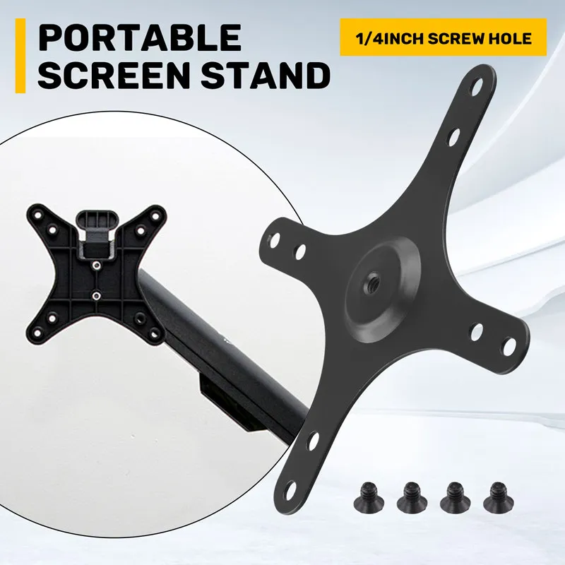 Portable Monitor Mounting Bracket Plate VESA 1/4 Inch Screw Hole To 100X100mm 75X75mm, M4 Screw Set Wall Mount Holder