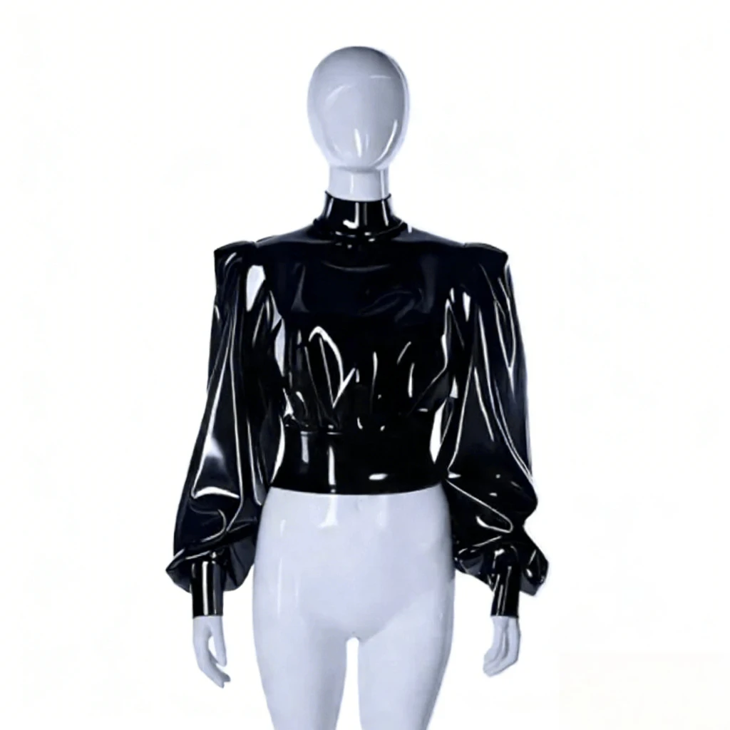 

Handmade Sexy Woman Blouse Natural latex Lady's Long Sleeve Loosen Shirt Rubber Woman Top Back Zipper Cosplay Costume